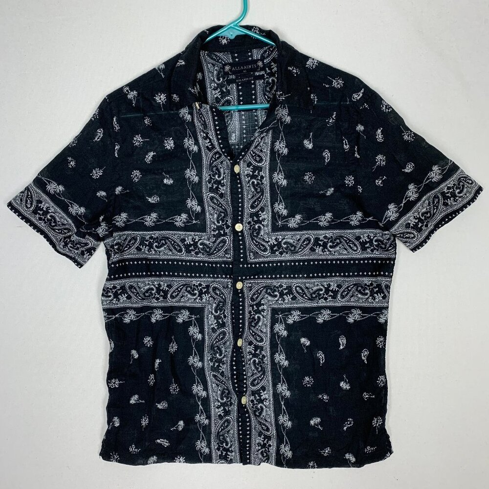 All Saints Men's Pima Short-Sleeve Button-up Shirt Bandana Pattern XS